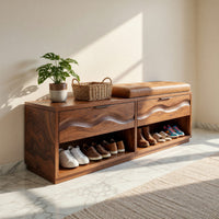 Solid Wood Shoe Storage Bench Japandi Cabinet Entryway Mudroom Nook Placement, view 7