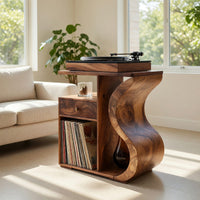 Solid Wood Record Player Stand Wave Vinyl Cabinet Boho Retreat, view 7