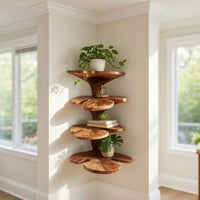 Solid Wood Corner Shelf Rustic Leaf Living Room Wall Decor Display, view 7