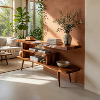 Live Edge Media Console, Stepped Shelves, Tapered Legs, view 7