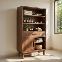 Solid Wood Bathroom Cabinet Coastal Open Shelf Storage Beach Retreat, view 7