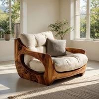 Solid Wood Chair Lounge Seating With Carved Form Living Room, view 7