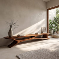 Cantilever Walnut TV Console on Sculpted Flared Legs, view 7