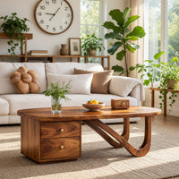 Two-Drawer Oval Coffee Table, Made to Order in Solid Wood, view 7