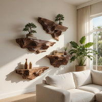 Solid Wood Natural Wood Floating Shelves Live Edge Shelf Living Room, view 7