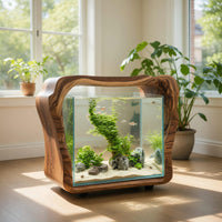 Solid Wood Aquarium Stand Rustic Live Edge With Glass Tank Bedroom, view 7
