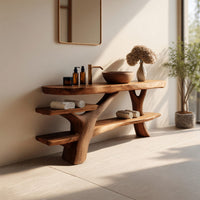 Solid Wood Live Edge Vanity Handcrafted Bathroom Solid With Shelf Modern, view 7