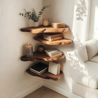 Solid Wood Natural Wood Floating Shelves Mid Century Handcrafted Live Edge, view 7
