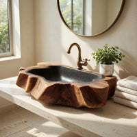 Solid Wood Sink Vanity Handcrafted Wall Mounted Bathroom Natural, view 7