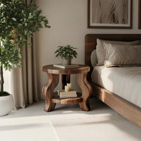 Solid Wood Nightstand Round With Curved Legs Bedroom, view 7
