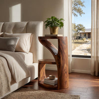 Solid Wood Nightstand Elegant With Sculptural Two Level Bedroom, view 7