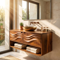 Solid Wood Bathroom Vanity Scandinavian Floating With Cabinet Apartment, view 7