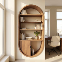 Arched Wooden Wall Bookshelf With Storage For Living Room, view 7