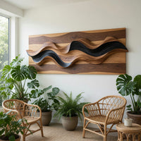 Hand-Carved Wave Relief in Walnut and Blackened Wood, view 7 — view 7