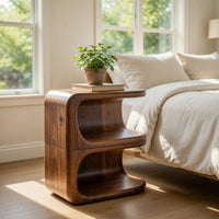 Solid Wood Nightstand With Unique E Shape Bedroom, view 7