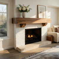 Solid Wood Floating Fireplace Mantel Rustic Beam Living Room, view 7