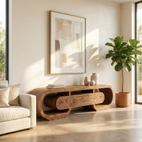 Modern Wood Tv Cabinet Curved Design With Drawers For Living, view 7