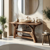 Solid Wood Live Edge Vanity Minimalist Small Bathroom, view 7