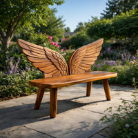 Solid Wood Outdoor Garden Bench Bird Wing Backrest Patio, view 7