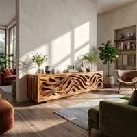 Tidepool Acacia Media Console with Deep Carved Relief, view 7