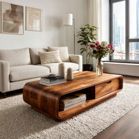 Softened Rectangle Coffee Table with Drawer and Open Bay, view 7