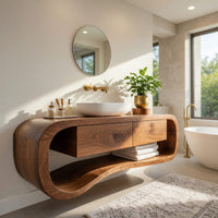 Solid Wood Bathroom Vanity Floating With Open Towel Shelf Modern Bath, view 7