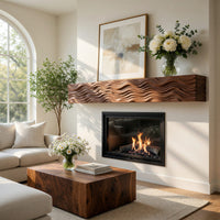 Solid Wood Floating Fireplace Mantel Shelf With Wave Carved Modern Home, view 7