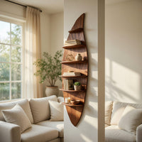 Solid Wood Wall Mounted Shelf Mid Century Shelving Unit Study Room, view 7