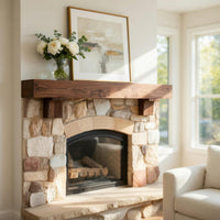 Solid Wood Floating Fireplace Mantel Rustic With Beam Holiday Decoration, view 7