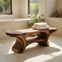 Solid Wood Teak Shower Bench Bathroom Seat With Center Shelf Bathroom, view 7