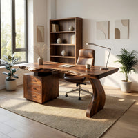 Curved S-Leg Desk with a Raw Live Edge Front, view 7