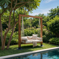 Solid Wood Porch Swing Outdoor Daybed Poolside Garden, view 7