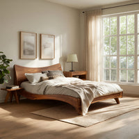 Solid Wood Bed Frame Set Headboard Curved Modern Bedroom, view 7