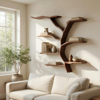 Solid Wood Wall Mounted Shelf Mid Century Living Room Storage, view 7