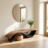 Handcrafted Wooden Bench With Unique Undulating Form For Living Room, view 7