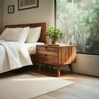 Solid Wood Nightstand Mid Century With Two Drawers Bedroom, view 7