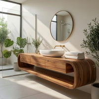 Solid Wood Bathroom Vanity Wall Mounted With Drawers, view 7