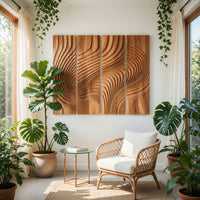 Chisel-Cut Ripples Across Four Wood Wall Panels, view 7 — view 7