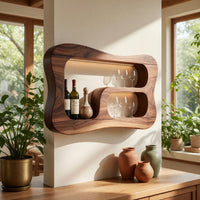 Solid Wood Wine Rack Mid Century Wall Mounted Shelf Entertaining Space, view 7