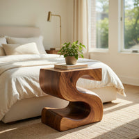 Solid Wood Nightstand Sculptural With S Shaped Bedroom, view 7