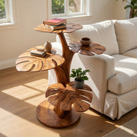 Handmade Wood Side Table With Leaf Shape Tabletop For Lounge, view 7