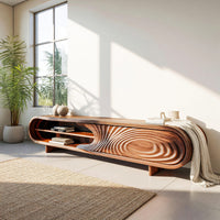 Chisel Carved Ripple Door on a Long Capsule TV Console, view 7