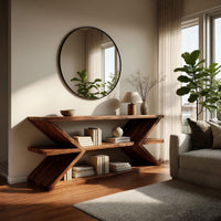 Crossed X-Base Console Table with Two Open Shelves, view 7