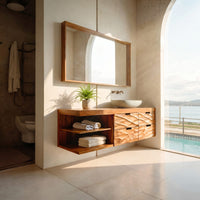 Solid Wood Bathroom Vanity Luxury Modern Japandi, view 7