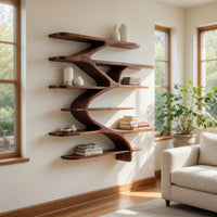 Solid Wood Wall Mounted Shelf Sculptural Natural Modern Home, view 7