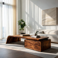 Hand-Curved Waterfall Coffee Table with Drawer Box, view 7