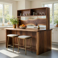 Solid Wood Bar Table Live Edge Indoor With Wave Shelf Home, view 7