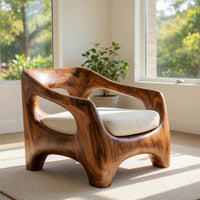 Solid Wood Chair Armchair With Sculptural Frame Porch, view 7