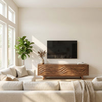 Carved Wave-Pattern TV Cabinet With Organic Display Shelving, view 7