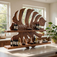 Solid Wood Wine Rack Handcrafted Wall Entryway Beverage Showcase Unit, view 7
